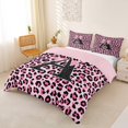 thumbnail image 2 of Manfei Pink Leopard Print Bow Letter A Queen Duvet Cover Set for Girls, Fashion Initial Bedding, Pink Reversible, 1 Duvet Cover and 2 Pillowcases (No Comforter), 2 of 5