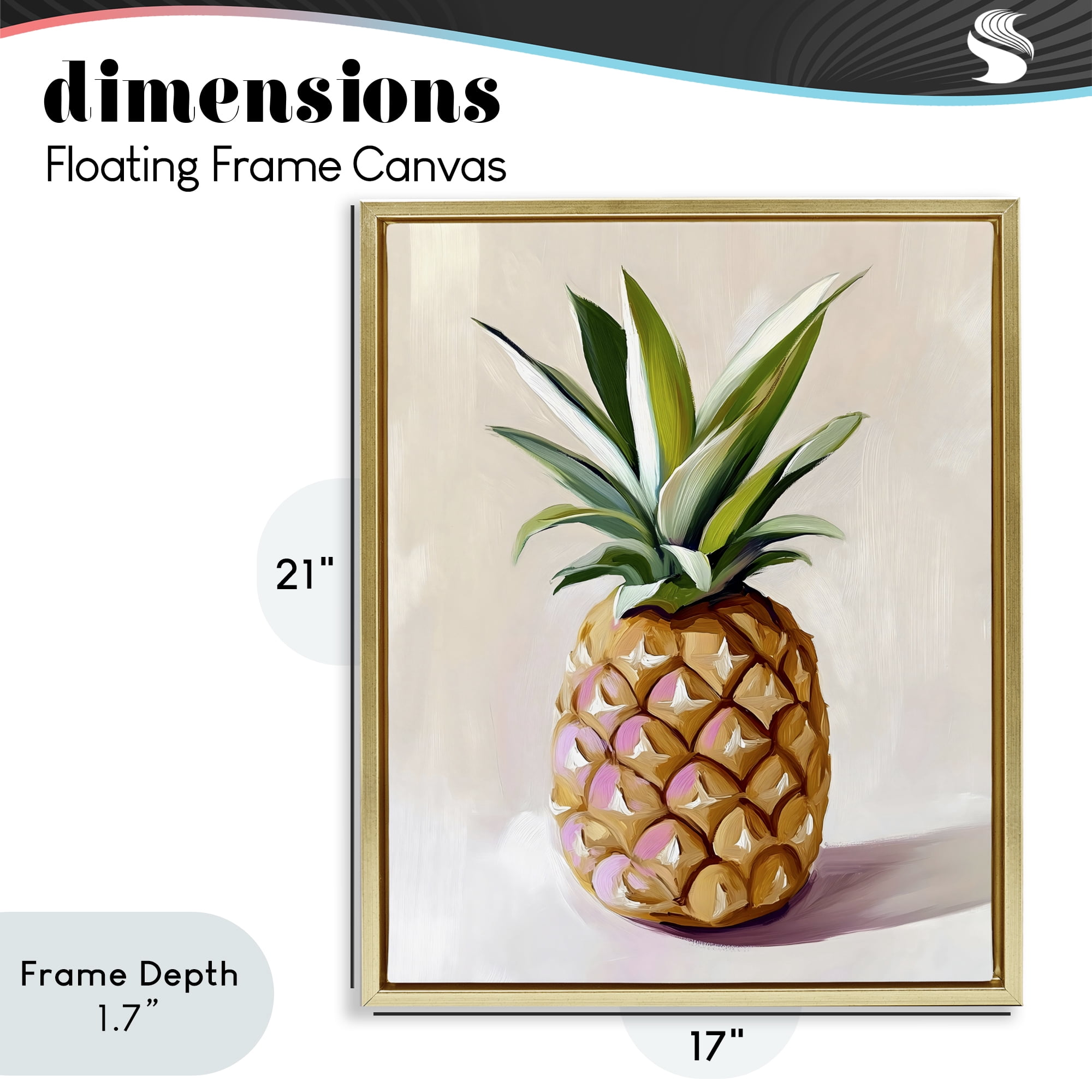 Stupell Industries Pastel Pineapple Tropical Fruit Gold Framed Floater Canvas Wall Art, design by The Prints Vibe