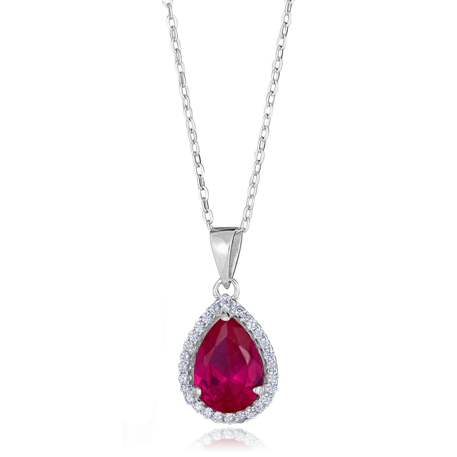 Pear Cut Red Ruby Solitaire Pendant Red Gemstone Pendant 925 Sterling Silver Handmade Neckless
