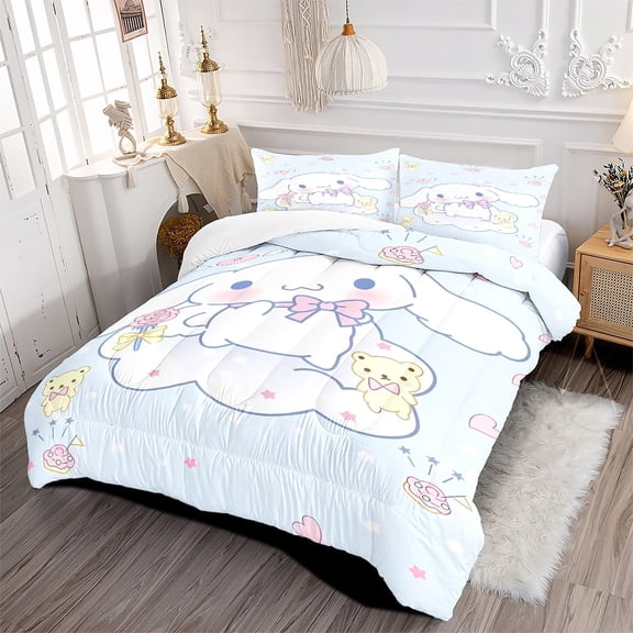 Cinnamoroll Blue Comforter Set | 3-Piece Cute Cartoon Quilt and Pillowcases | Queen size Bedding Set New