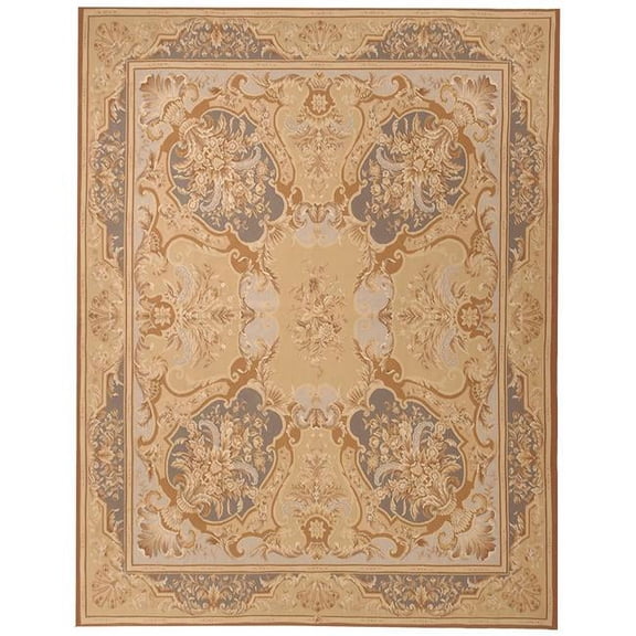 Aubusson Weave 973294 3 x 5 ft. Etien Flat Woven Area Rug, Ivory & Blue