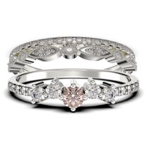 Minimalist Promige Ring 1.60 Carat Round Cut Morganite And Diamond Moissanite Cheap Engagement Ring Wedding Band Ring in 10k Solid White Gold, Dainty Ring, Trio Set, Matching Band, Anniversary Ring