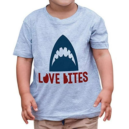 

7 ate 9 Apparel Kid s Love Bites Shark Valentine s Day T-Shirt Grey