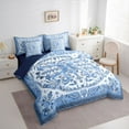 thumbnail image 3 of Feelyou Vintage Damask Flower Bedding Comforter Set 7 Pieces, Blue Tribal Bohemian Full Bedding Set, Mandala Paisley Style Reversible Fitted Sheet Flat Sheet, Lightweight Room Decor, 3 of 8