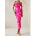 thumbnail image 3 of Vestido largo PRETTYGARDEN para mujer, ajustado fruncido, rosa, rojo, floral, 3 of 9