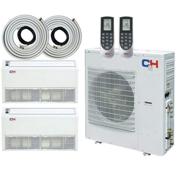 Cooperu0026Hunter Dual Zone 24,000 BTU Cover 1500 sq ft 20 Seer 12K+12K Floor  Ceiling Mini Split Air Conditioner Heat Pump Kit - Walmart.com
