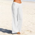 thumbnail image 2 of Outfmvch gauze pants women Linen Beach Pants Gaucho Pant Drawstring Elastic Waist Women's Culottes Cotton Linen Palazzo Pants Straight-legs Summer Beach Pants Boho Wide Leg High Waist White M, 2 of 6