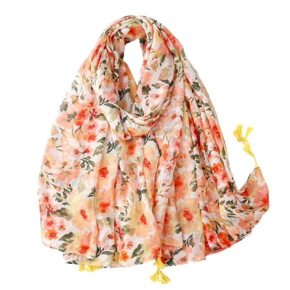 Bufanda bohemia para mujer, ligera, con estampado floral, chal con flecos, moda otoño-invierno
