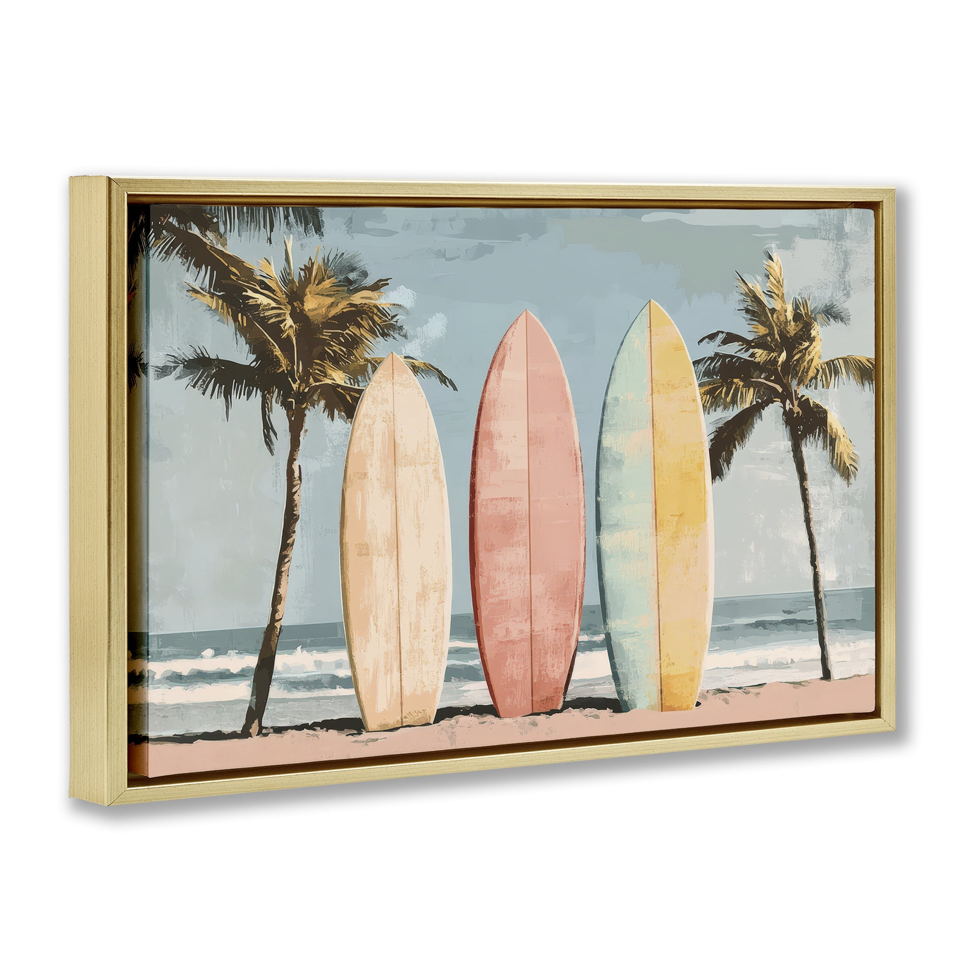 Stupell Industries Paradise Surfboard Trio Gold Framed Floater Canvas Wall Art, design by Petal Prints Design