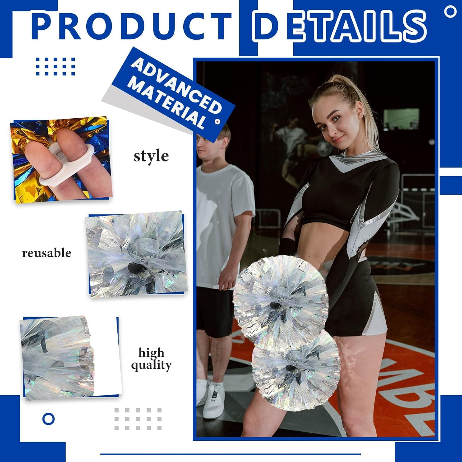 24 PCS pom poms Cheerleading,13.8inch for Sports Teams, Dance Training, and Party Celebrations with Finger Rings
