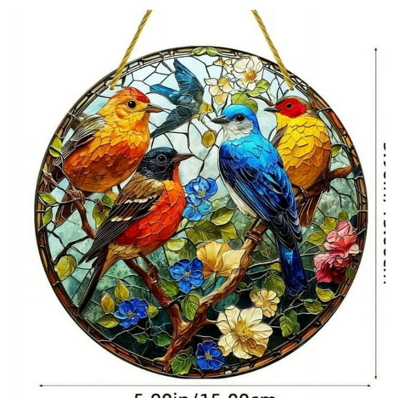 Clearance! Liulin Stained Glass Window Hanging, Suncatcher Panel with Metal Chain, Bird Suncatcher, Cardinal Suncatcher, Window Suncatcher Hanging Ornaments, Hand-Painted Glass Panel, 7.87 Inch
