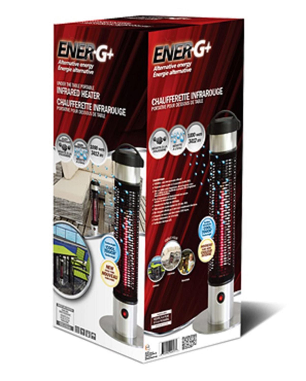 ENERG+ HEA-21212  Infrared 1000W Electric Portable  Outdoor Heater, Silver