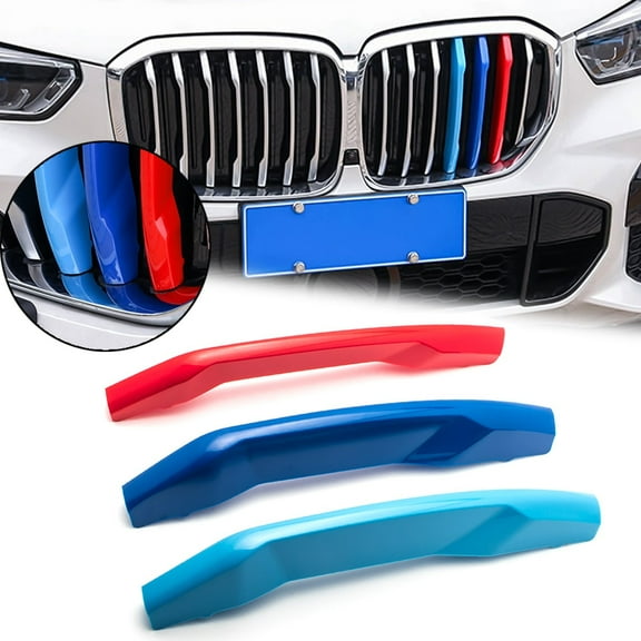Xotic Tech 3pcs M-performance TRI Color Grille Kidney Insert Trims Stripe Cover for BMW X Series X5 G05 2019 2020 (7 beam bars)