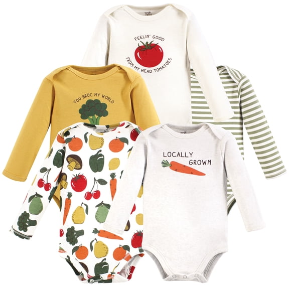 Touched by Nature Organic Cotton Long-Sleeve Bodysuits, Happy Veggies, 9-12 Months