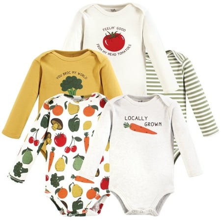 Touched by Nature Organic Cotton Long-Sleeve Bodysuits, Happy Veggies, 9-12 Months