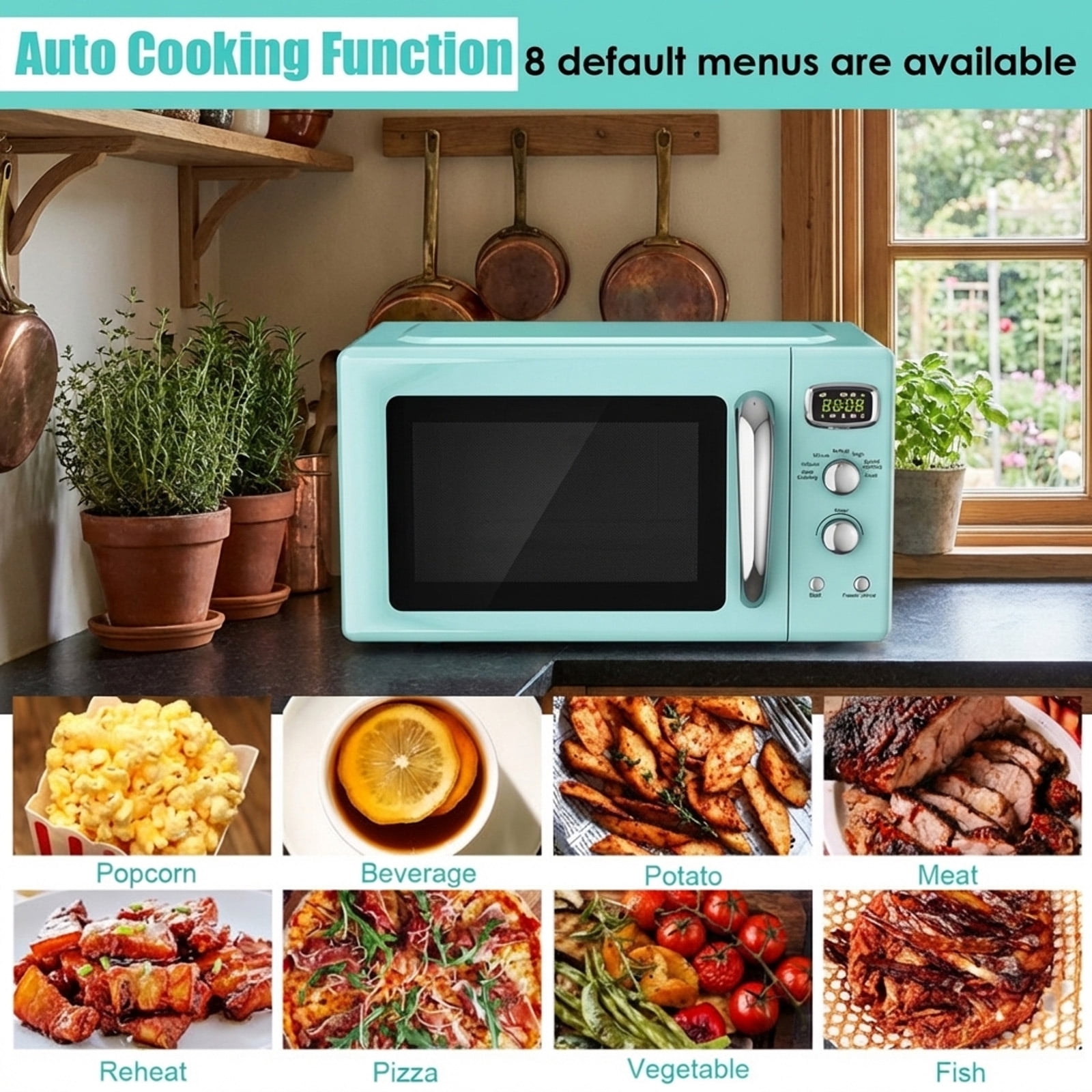 RUIE Retro Microwave Oven,900W 0.9 Cu.ft Countertop Microwave with Power Selector and Timer Knob,ETL Certified,Child Lock,Compact Microwave for Apartment Dorm Office Kitchen