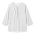 thumbnail image 4 of SSZMDLB Women Round Neck 3/4 Sleeve Pleated Blouse Casual Basic Summer Tops Fashion Tee Shirt Comfy Vacation Outfits Work Clothes, White S, 4 of 9