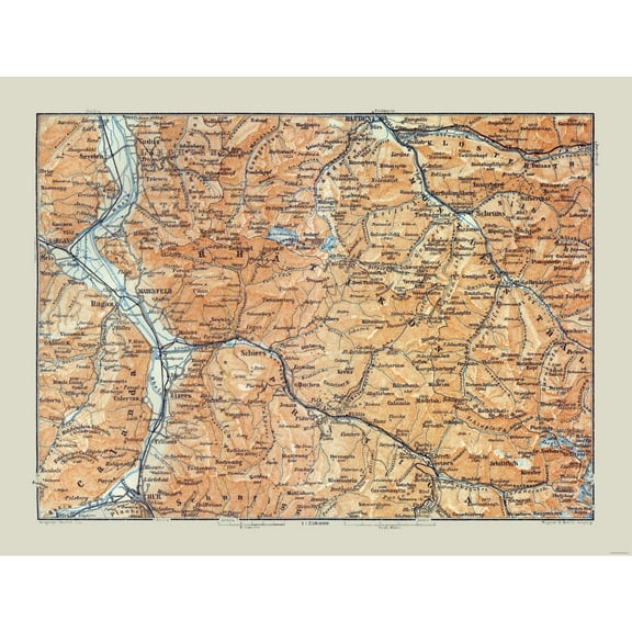 Historic Map - Switzerland Eastern Austria Southwest - Baedeker 1921 - 30.33 x 23 - Vintage Wall Art