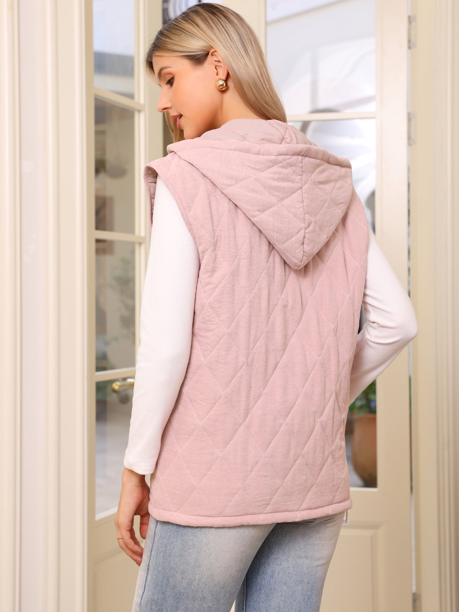 DARING DIVA Women's Puffer Quilted Vest Sleeveless Winter Gilet Zipper Jacket XL Pink