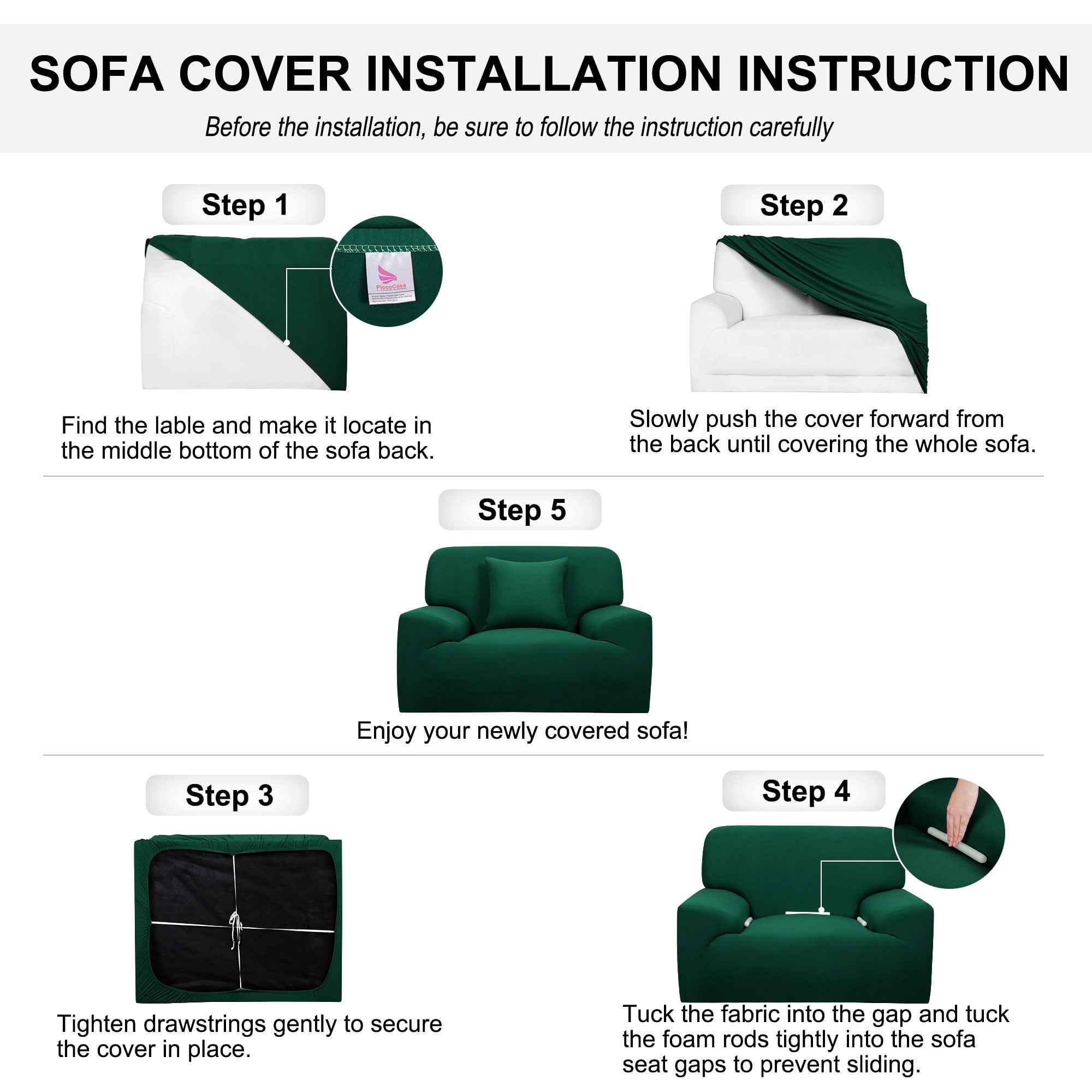 PiccoCasa Thick Stretch Sofa Cover 1 Seater Solid Couch Cover, Dark Green