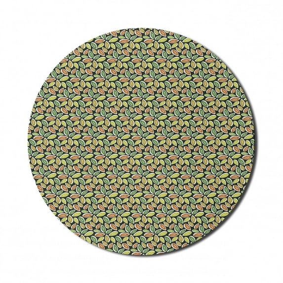 Autumn Mouse Pad for Computers, Continuous Leaves Seasonal Pattern Garden Botanical Art Print, Round Non-Slip Thick Rubber Modern Gaming Mousepad, 8" Round, Charcoal Grey and Multicolor, by Ambesonne
