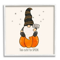 Too Cute To Spook Gnome Phrase Holiday Graphic Art White Framed Art Print Wall Art