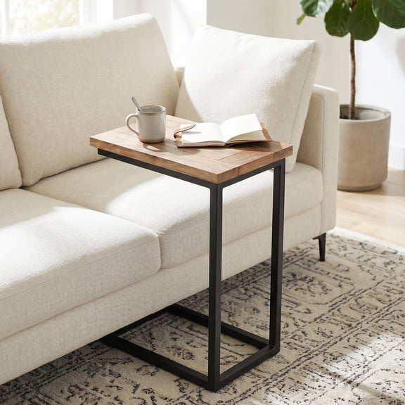 Simpli Home Skyler 18 inch Wide Solid Mango/Metal Industrial C Side Table in Natural/Charcoal, Assembled