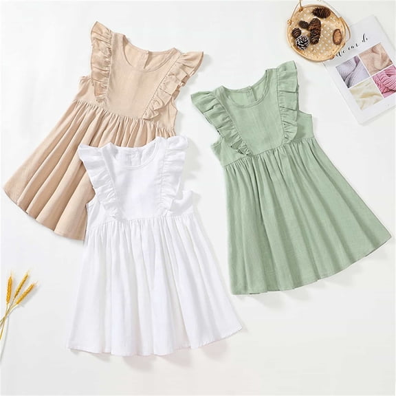 RTKFRFLM Girls Summer Casual Solid Color Dress Kids Sweet Cotton Blend Sundress Toddler Lightweight Minimalist Princess Gown Breathable Daily Playwear for Little Girls Boutique