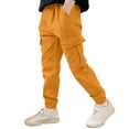 thumbnail image 3 of Boys Cargo Pants 13-14Y Size Casual Tapered Joggers Big Youth Solid Color Loose Comfortable School Wear Kids Pant Orange, 3 of 7