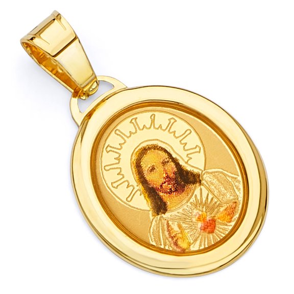 Wellingsale 14K Yellow Gold Polished Religious Jesus Enamel Picture Charm Pendant