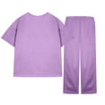 thumbnail image 5 of Diufon Girls Pajama Sets Casual Short Sleeve Crewneck Tops and Elastic Wide Leg Pants Stain Homewear Set, 5 of 7