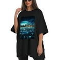 thumbnail image 4 of Plus Size Shirt for Women Black Tops for Women Short Sleeves Shirt for Women Future Cities T Shirt Crewneck Shirt for Women XS, 4 of 5