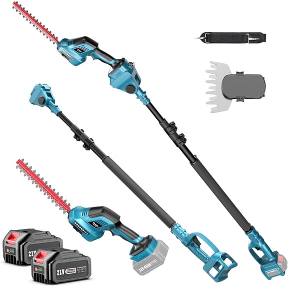 Seesii 3-in-1 Cordless Pole Hedge Trimmer, 21V Electric Hedge & Grass Trimmer with 2*4.0Ah Rechargeable Batteries, 16ft Reach, Extended Pole with 180° Adjustable Angle for High Shrubs, Bush and Grass