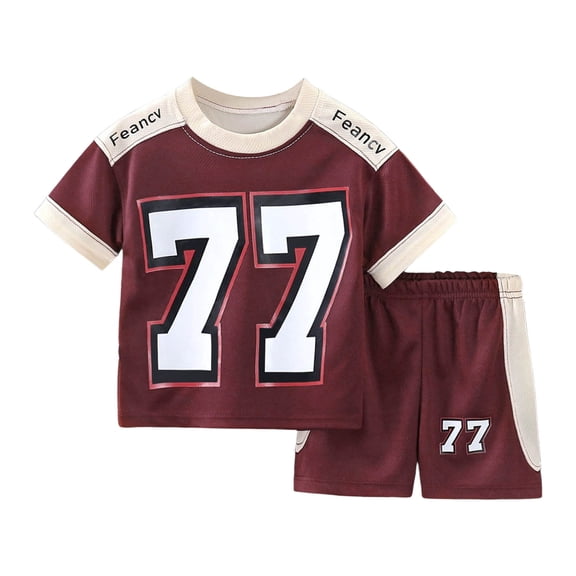 Ulanda Boys 2 Piece Outfits Short Sleeve Matching Short Sets Summer Athletic Clothes Basketball Jerseys Quick Dry (Red, 18-24 Months)