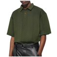 thumbnail image 2 of sovlvnd Summer Savings Man Solid-Color Loose Casual Knitted Button Mid-Sleeve Short Sleeve Turndown Collar T-shirt Top S, Green, 2 of 6