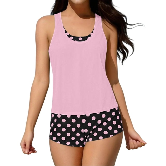 Nmnitkp 3 Piece Tankinis Swimsuits for Women, Back Cross Tummy Control Swim Bathing Suits, Athletic Plus Size Modest Swimwear