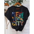 thumbnail image 1 of Black Oversized New York City Graphic Print T-Shirt | Short Sleeve Crew Neck Casual Top for Women | Vibrant Cityscape Design, 1 of 6