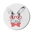 thumbnail image 1 of Bunny Mouse Pad for Computers, Nerdy Rabbit with Eyeglasses and a Bow Tie Hand Painted, Round Non-Slip Thick Rubber Modern Gaming Mousepad, 8" Round, Grey Vermillion, by Ambesonne, 1 of 2