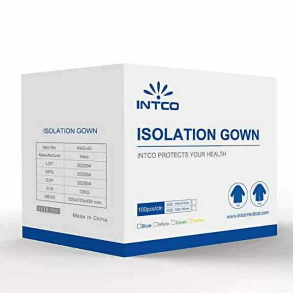 AAMI Level 3 Disposable Non-Surgical Isolation Gown, SPP PE coating, 45g, Full Coverage, Elastic Cuff, Color Random.100pcs/carton(10 Pack *10 Each)