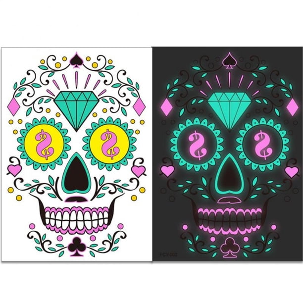 Pegatina de tatuaje temporal luminosa para Halloween, maquillaje Facial, cara especial, Día de los muertos, Calavera, vestido, decoración de Cosplay de Halloween