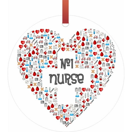 Number 1 Christmas Number 1 Nurse Flat Round - Shaped Christmas Holiday Hanging Tree Ornament Disc Made in the U.S.A. ()