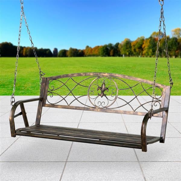 YaHeetech Iron Porch Swing Hanging Bench Chair Outdoor Funiture Fleur-De-Lis Design by Yaheetech