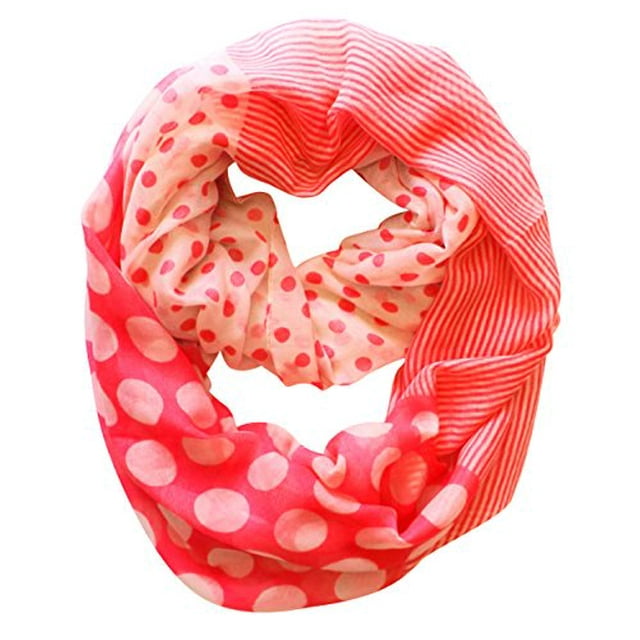 Peach Couture Multi Polka Dot Circle and Stripe Print Infinity Loop Scarf (Pink and Cream)
