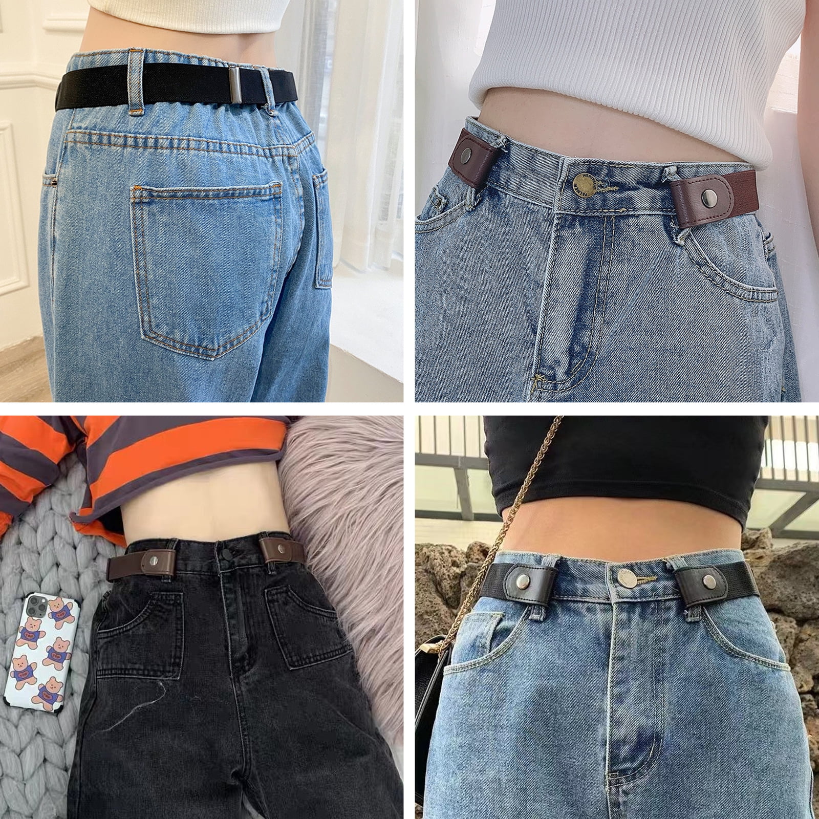 Zulbceo Men No Buckle Belt Buckle Free No Show Elastic Belts Women Unisex Invisible Adjustable Waist Belt for Jeans Pants Belt Buckless Stretch Belt Unisex for Jeans Pants Black Fits Pant Size 30 48