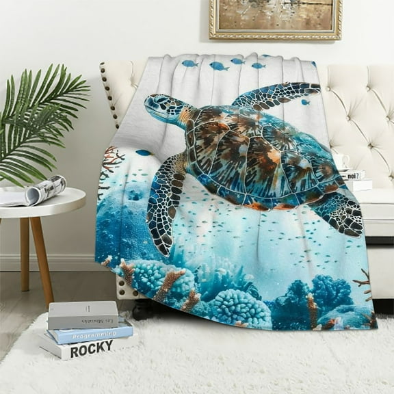 BCIIG Turtle and Corals Warm Lightweight Blanket Soft Fleece with Throw Blanket for Living Rooms Sofa Decor Cow Gifts Blanket All Seasons 40x50in