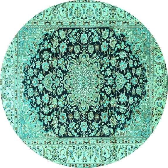Ahgly Company Machine Washable Indoor Round Persian Turquoise Blue Traditional Area Rugs, 6' Round