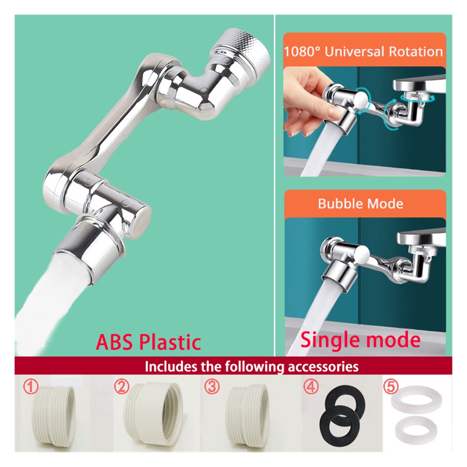 Universal 1080° Rotation Extender Faucet Aerator Plastic Splash Filter For Kitchen Washbasin Faucets Bubbler Nozzle Robotic Arm ,Water Saving