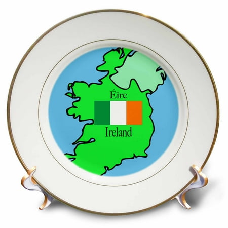 Irish Porcelain Kitchen - 3dRose The map and flag of Ireland with Ireland printed in English and Irish, Porcelain Plate, 8-inch