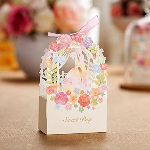 Paquete de 50 favores y regalos de recuerdo, suministros para fiestas, puente láser, vid para novios, caja de chocolate de caramelo de lujo, 9*3,5*7,5 CM JAMW Sencillez
