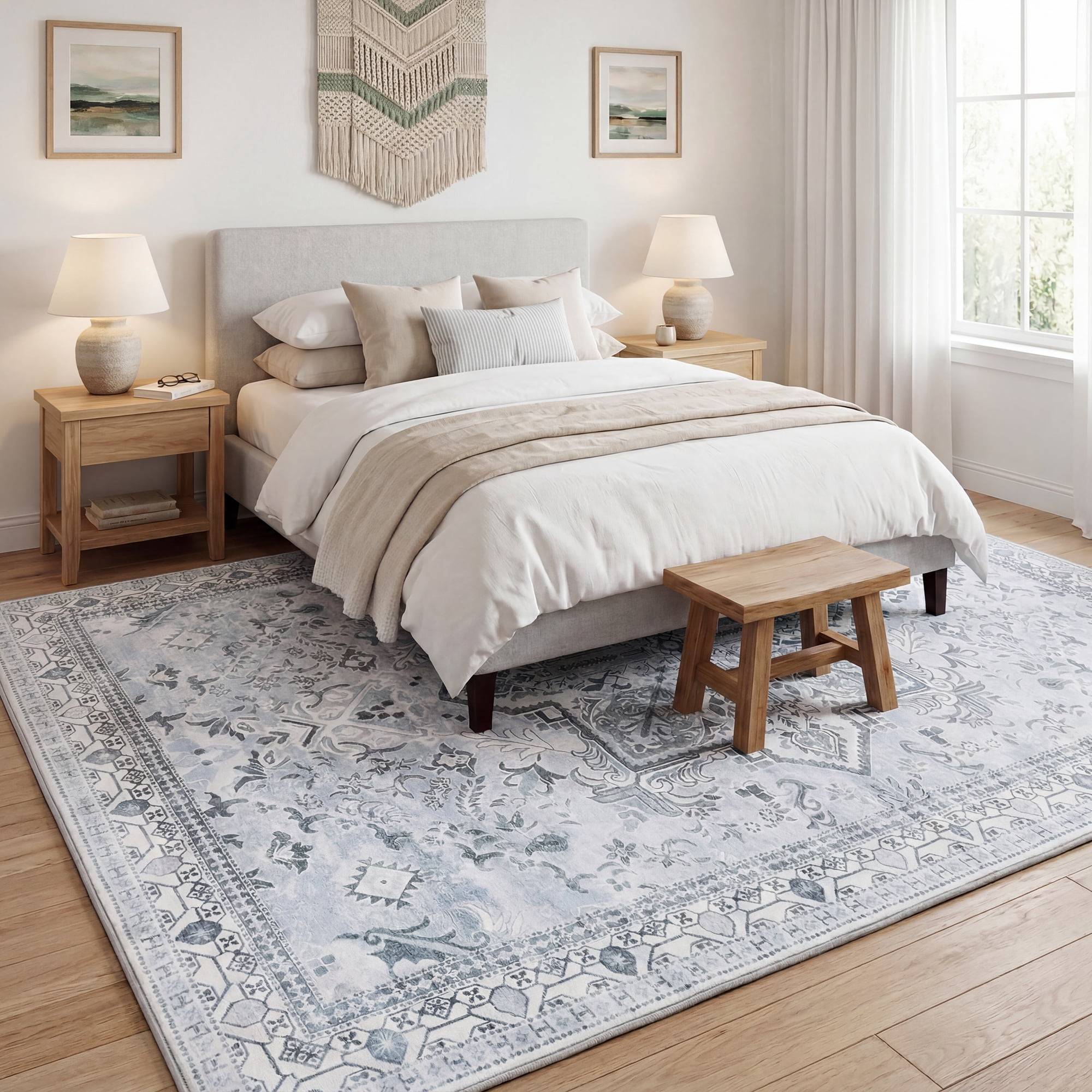 Lalado 8ft x 10ft Area Rugs for Living Room Washable Rugs Boho Floral Carpet Soft Low Pile Non-Slip Rug for Bedroom Dining Room Indoor Vintage Home Decor, Gray